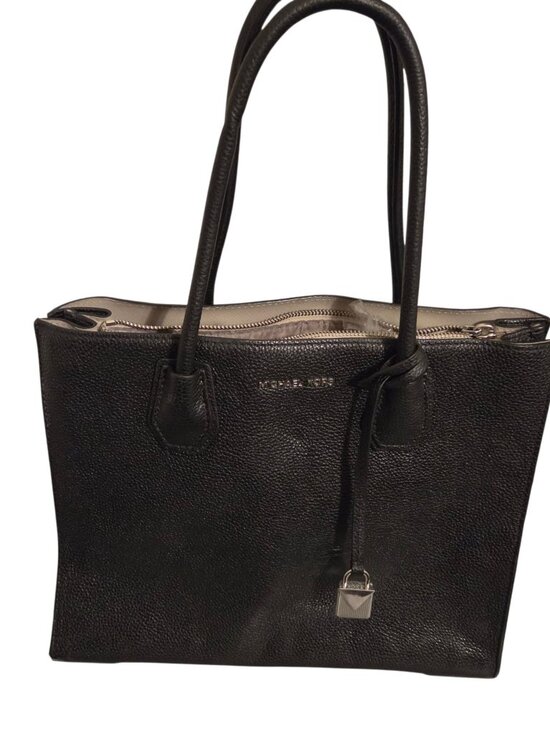 Michael Kors Handbags - Michael Kors Mercer Large Leather Tote Handbag Black Silver HW Padlock Charm